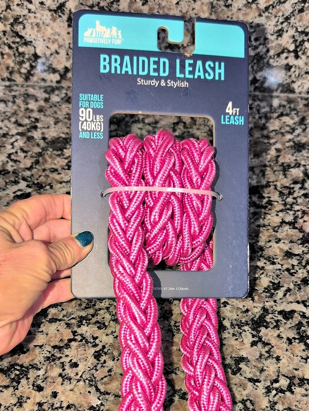 Pawsitively Fun! Braided Leash! Pink 4-Foot Dog Leash NWT - Up To 90 Lbs